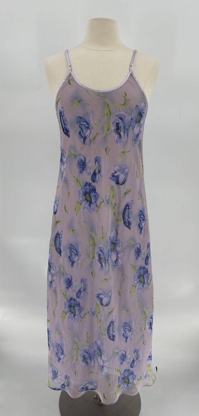 Valerie Stevens Slip Dress Womens Small Purple Floral Y2K 90s Sleeveless Maxi